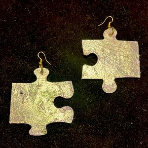 Exclusive Rare Unique One of a kind Handmade Puzzle Piece Earrings 925 Stamped